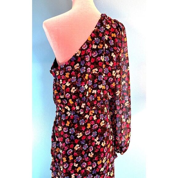 NWOT ASTR The Label Calista Floral Blue Red Ditsy One Shoulder Midi Dress L - Picture 12 of 13